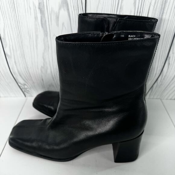 VTG Y2K  90s White Mountain  Chunky  Black Leather  Square Toe Boots Size 10 - Picture 3 of 10